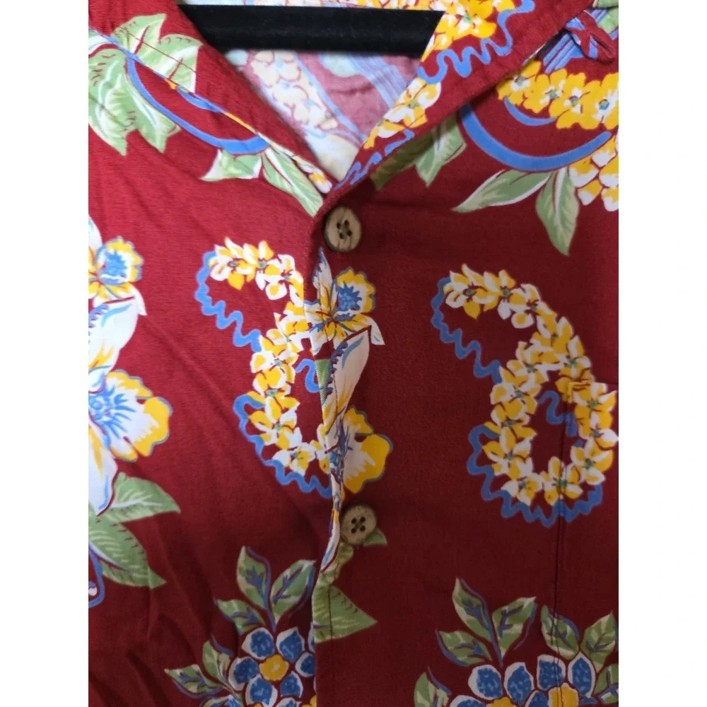 VTG‎ Polo Ralph Lauren Mens L Hawaiian Camp Shirt Button Down Red Tropical